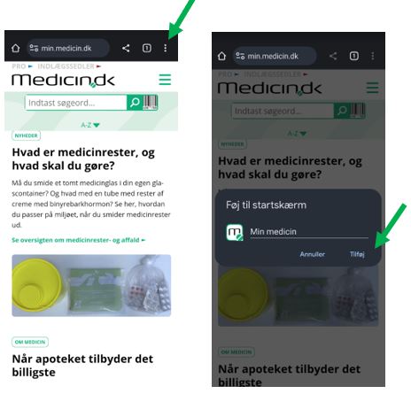 Hjemmeskærm Android Chrome