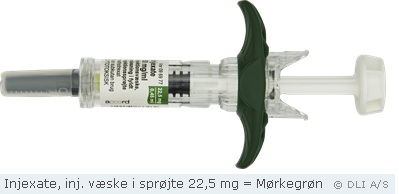 Injexate, inj. væske i sprøjte 22,5 mg = Mørkegrøn